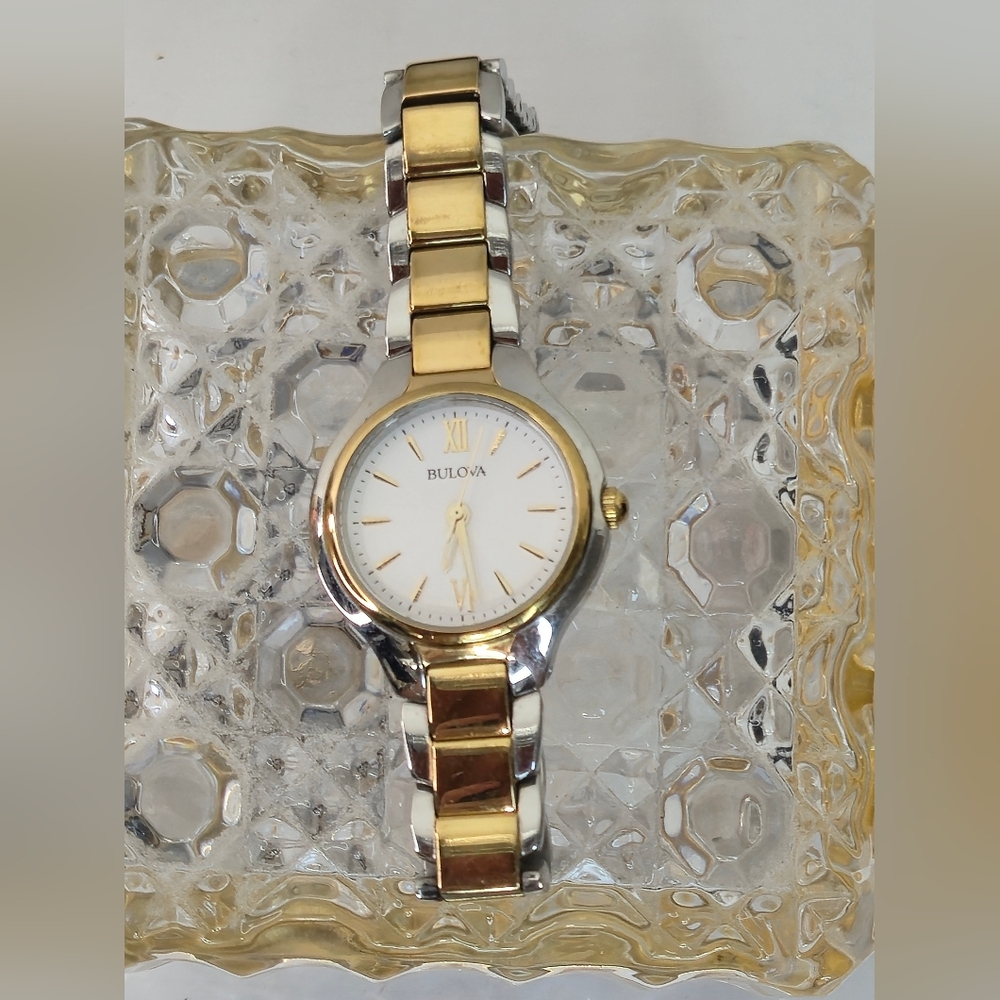 Bulova Two-Tone Gold and Silver Women’s Bracelet Watch with White Dial